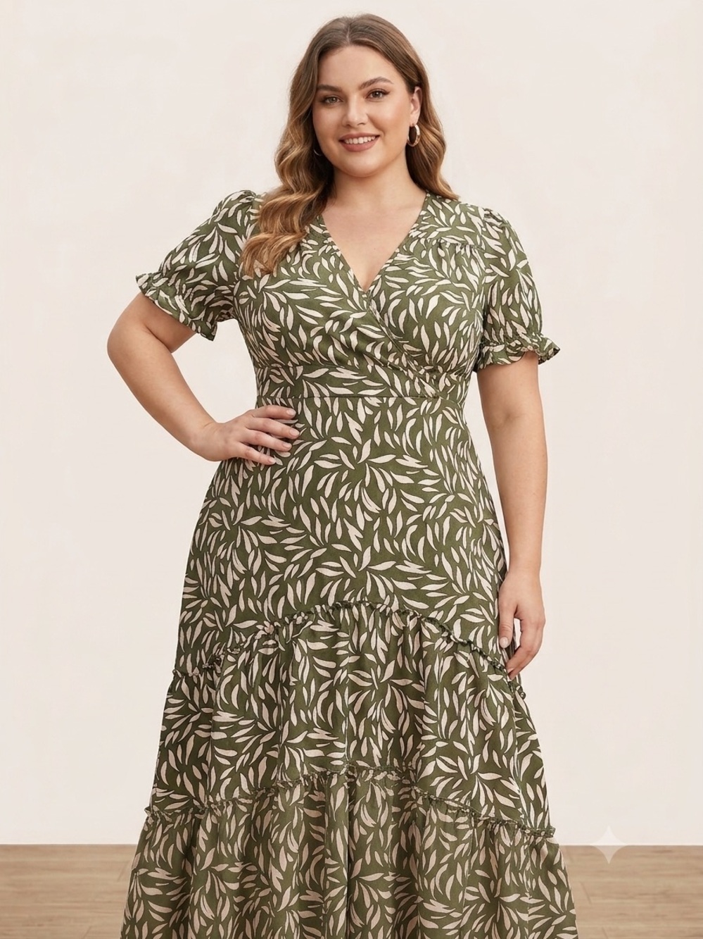 Stella & Julie Olive Green Printed High low Dress 3x✨